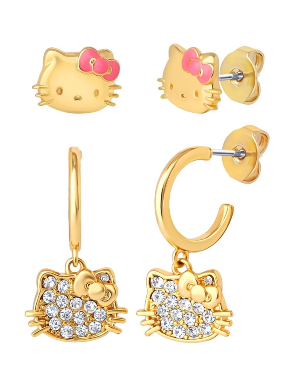 Hello Kitty Gold and Pink Bow Earring Set